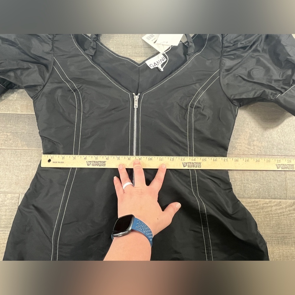 GANNI Black Cold Shoulder Zip Up Dress - Picture 11 of 13